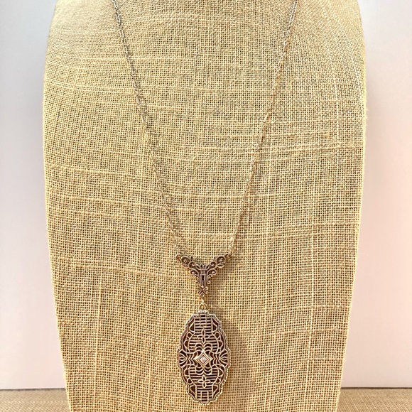 Beautifully Ornate Filigree Sterling Silver and Diamond Necklace - Picture 5 of 5